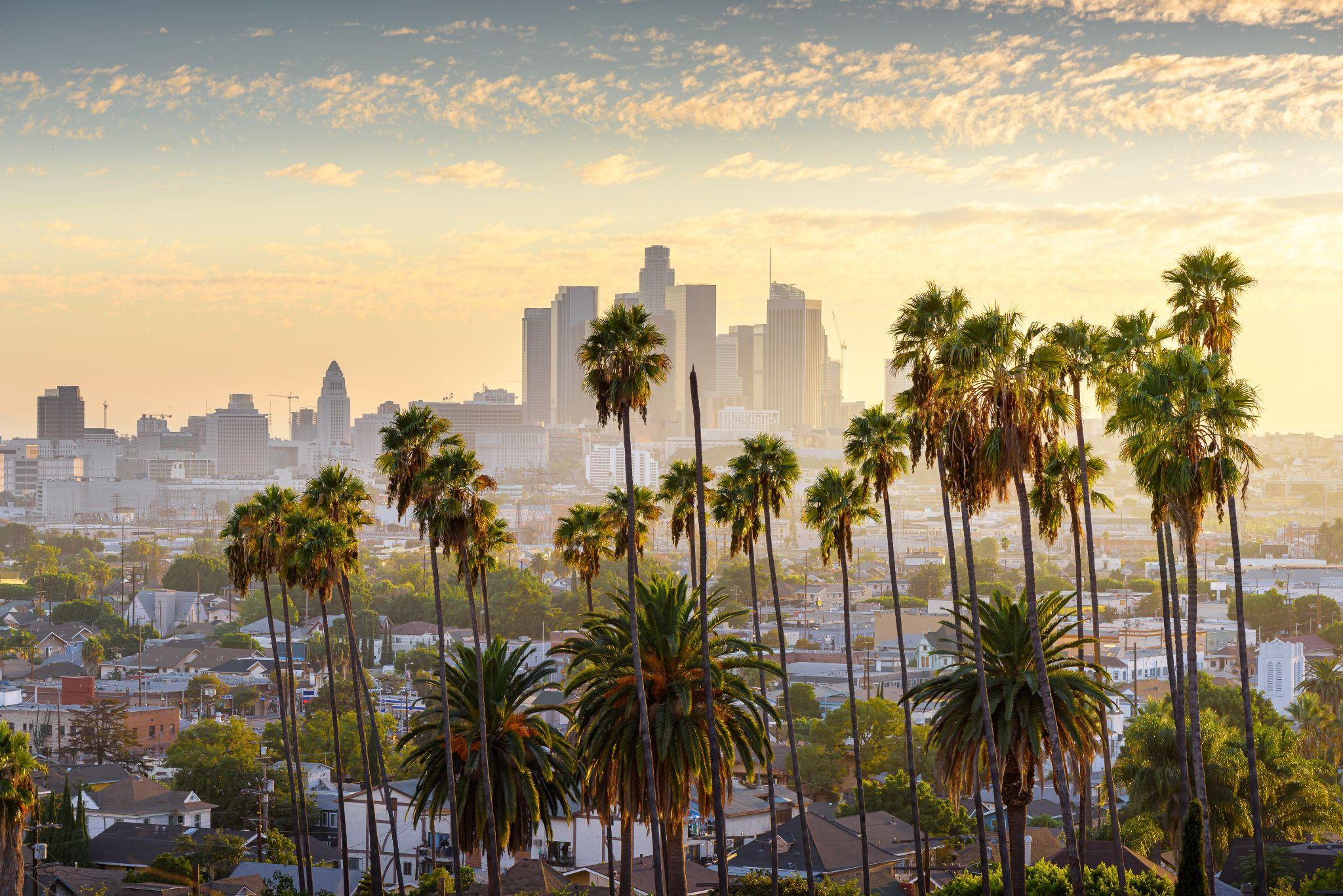 Cityscape downtown Los Angeles at sunset